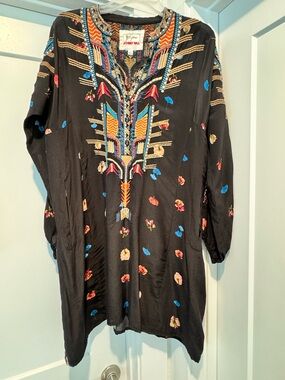 Johnny Was Black Tunic dress with Multicolor Embroidery